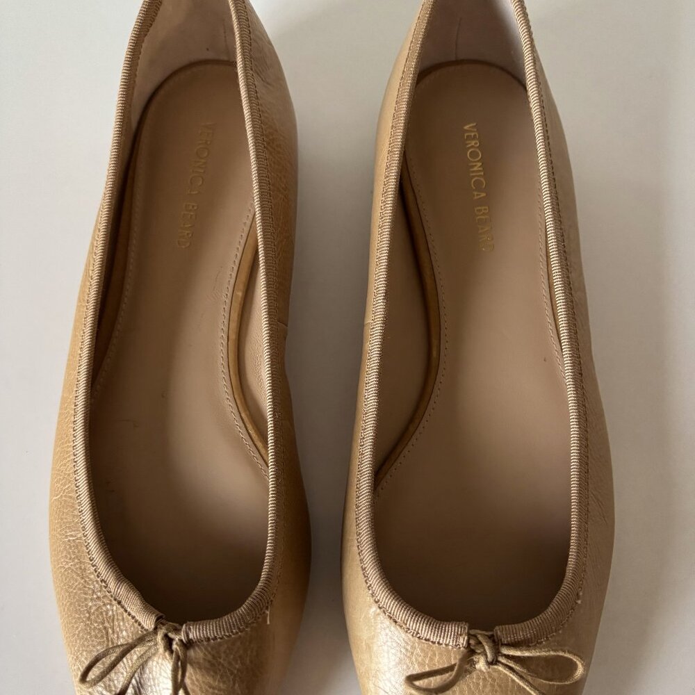 Veronica Beard Size 7 M Catherine Leather Ballet Flat Tan With Bow - Picture 6 of 8
